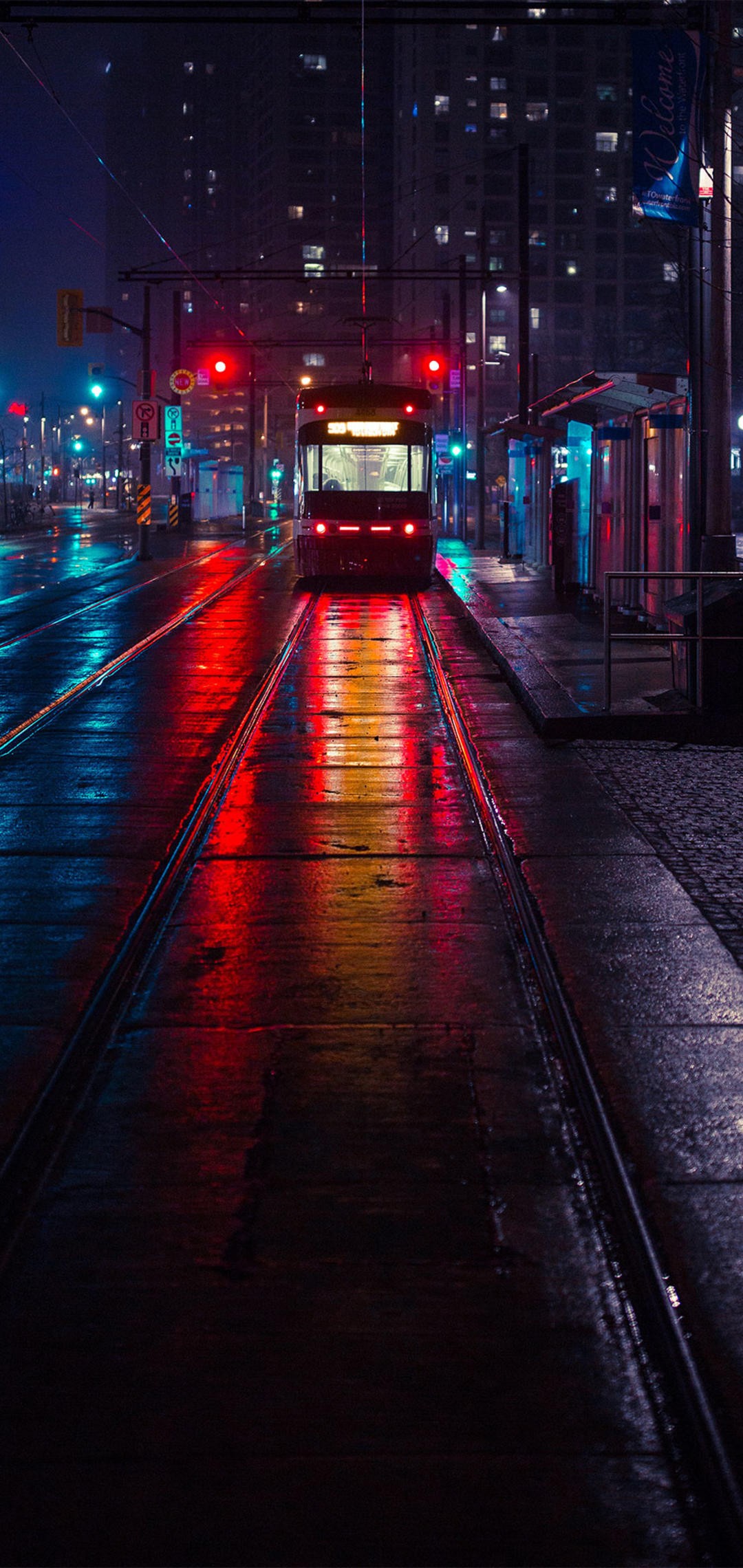 寂静夜晚城市街道风景手机壁纸