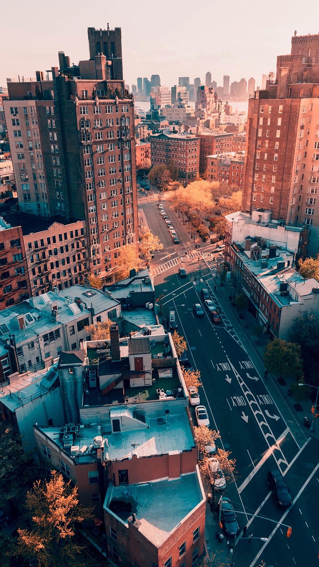 青橙色系街景建筑风景手机壁纸