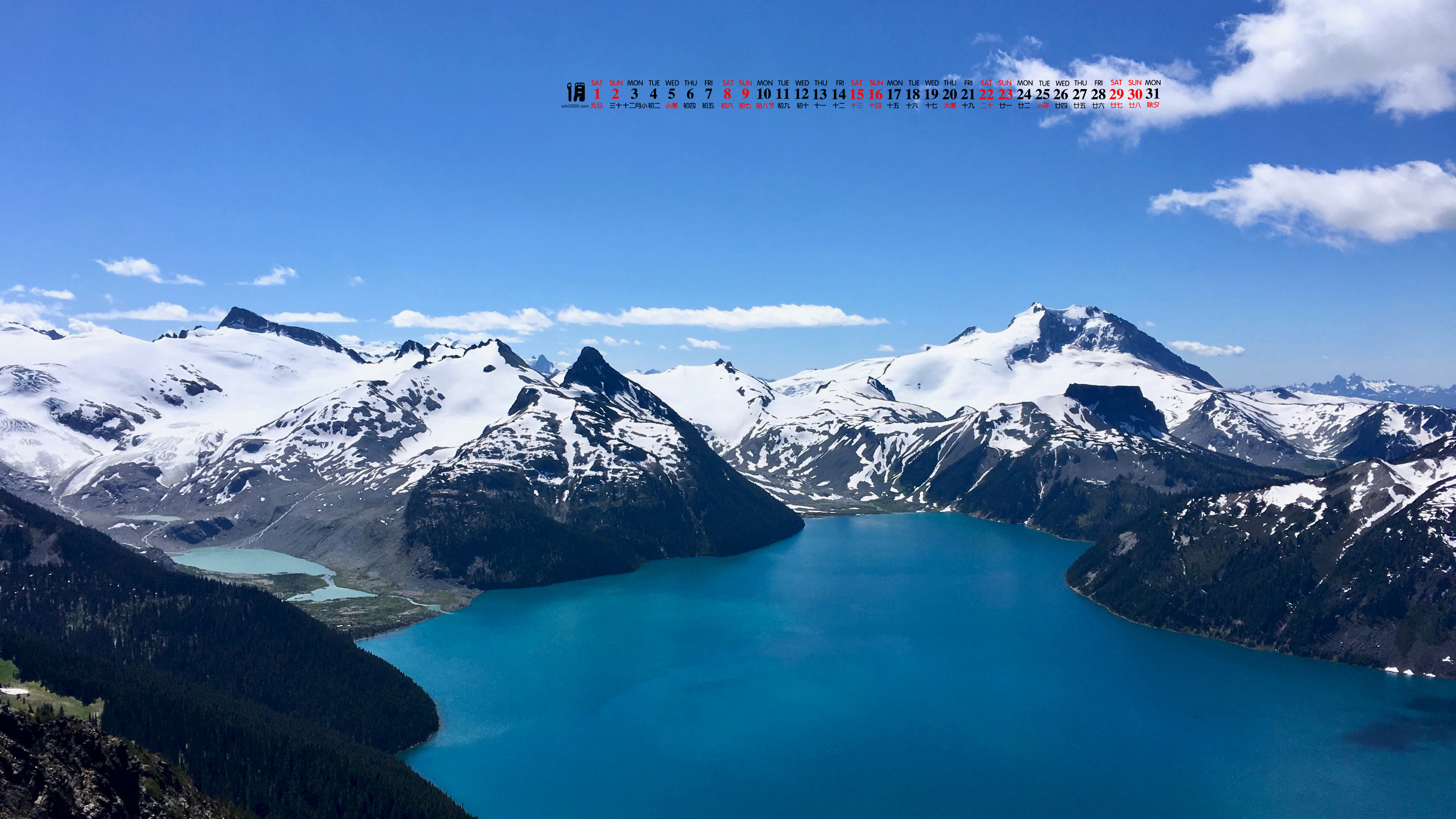 2022年1月湖光山色风景日历壁纸