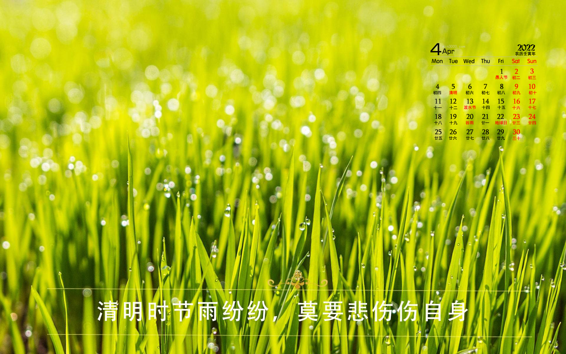 2022年4月清明节节气桌面日历壁纸