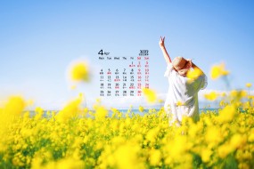 2022年4月护眼油菜花桌面日历壁纸